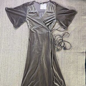 Zara Velvet Midi Wrap Dress with Fringe Rope – Grey – Women's Size Small